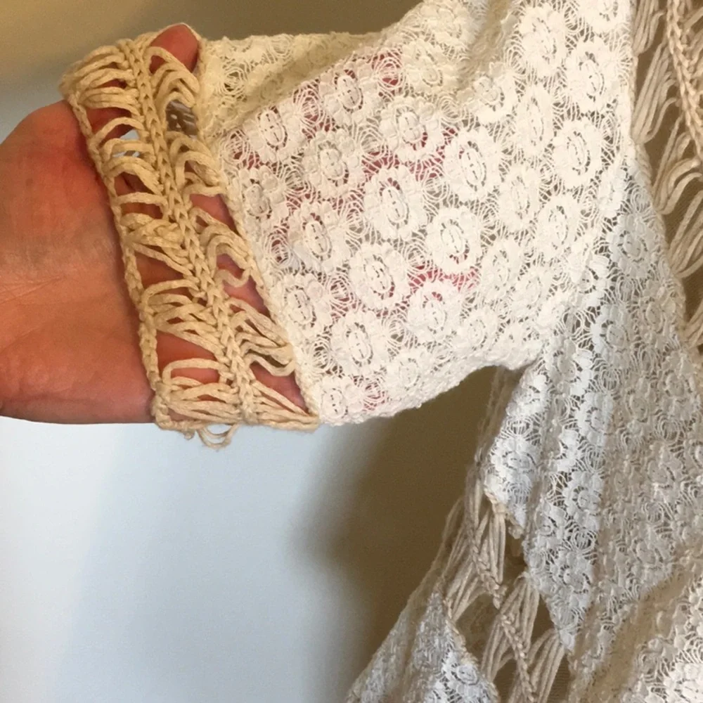 Umgee Tan/Cream Crochet/Macrame Boho Tunic Sz M - Picture 8 of 8